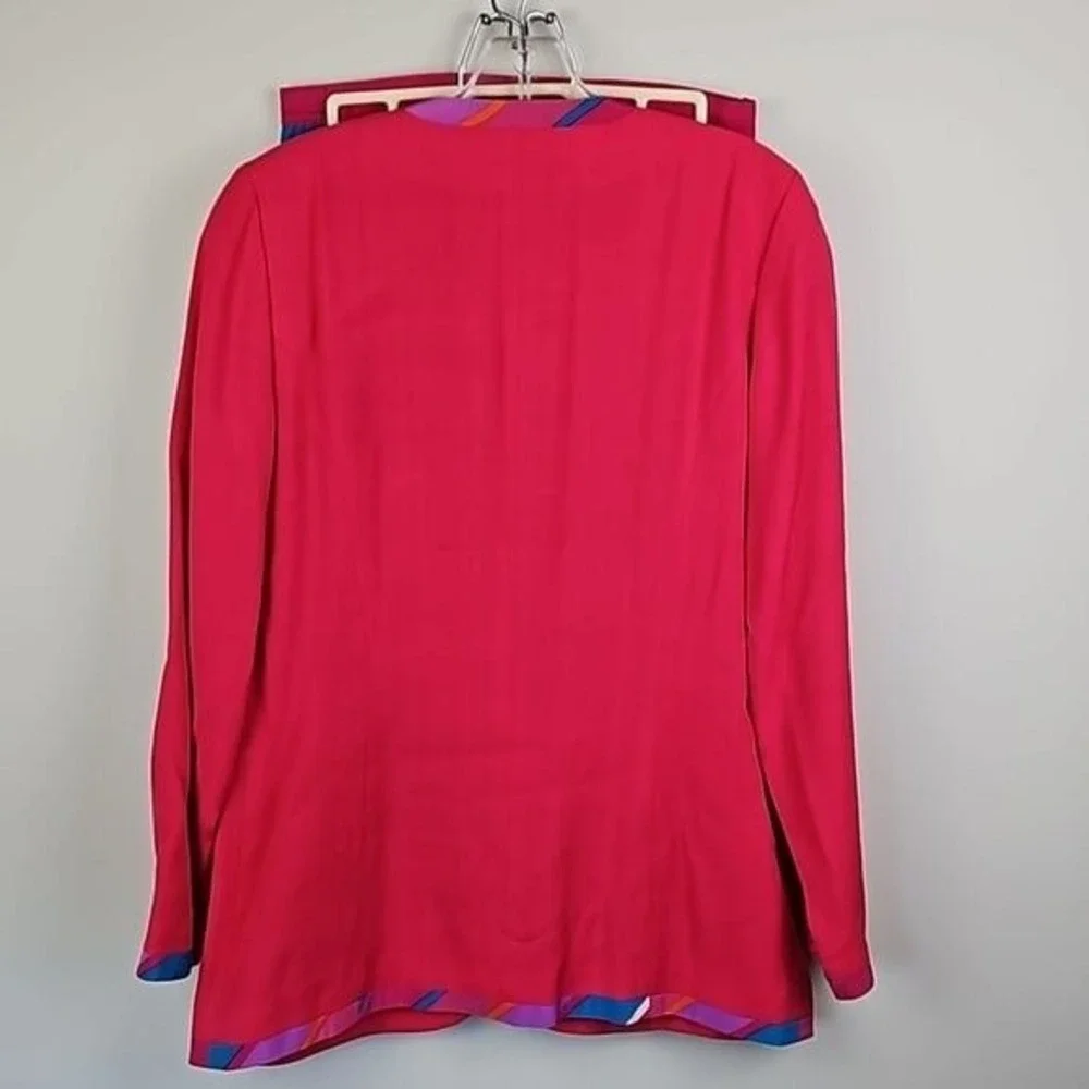 Vintage Anne Crimmins‎ for UMI Hot Pink Bold Stripes Jacket Skirt Suit Size 8